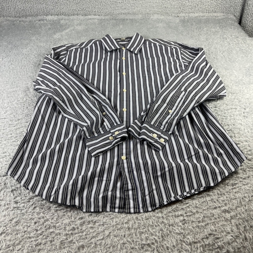 St Johns Bay Mens Large Striped Button Down Shirt Long Sleeve 80s 2-Ply Cotton
